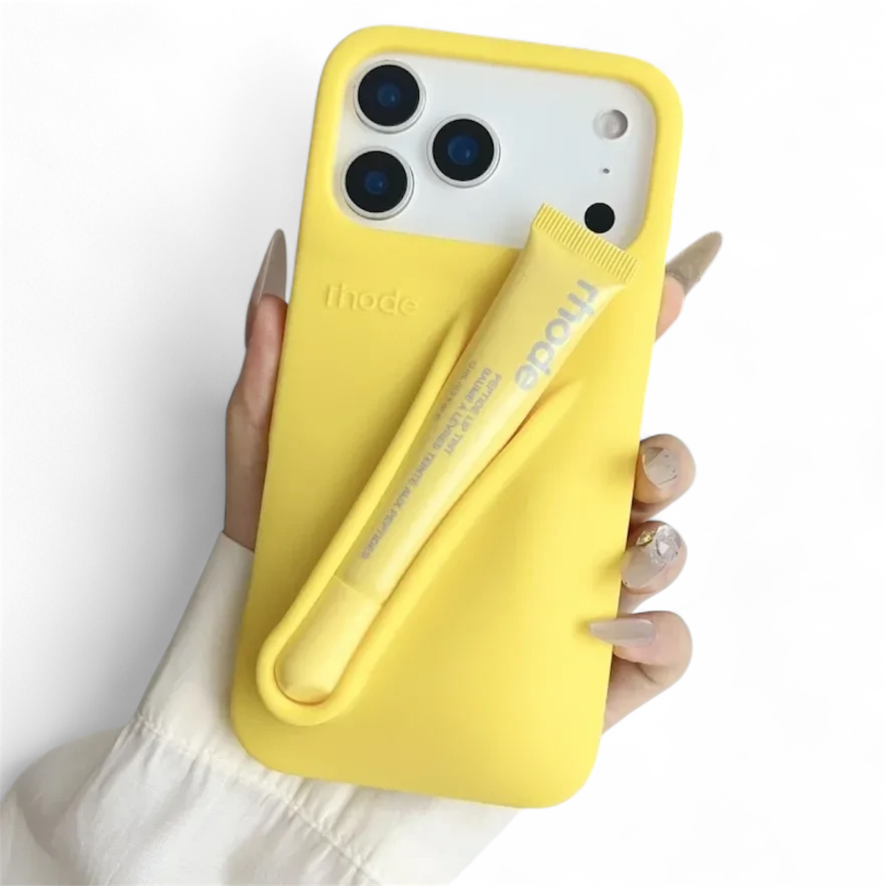 With Lip Gloss Kit Silicon Phone Case for iPhone - Yellow Colour