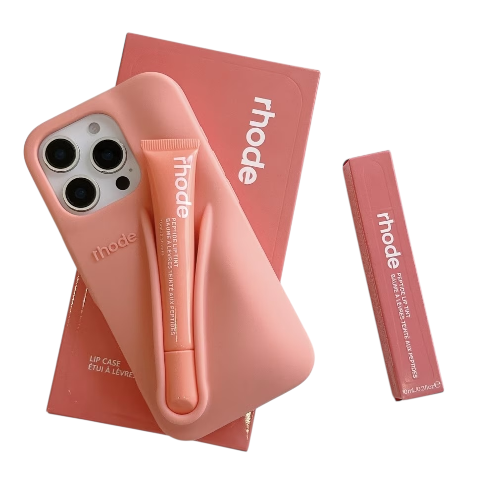 With Lip Gloss Kit Silicon Phone Case for iPhone - Peach Colour