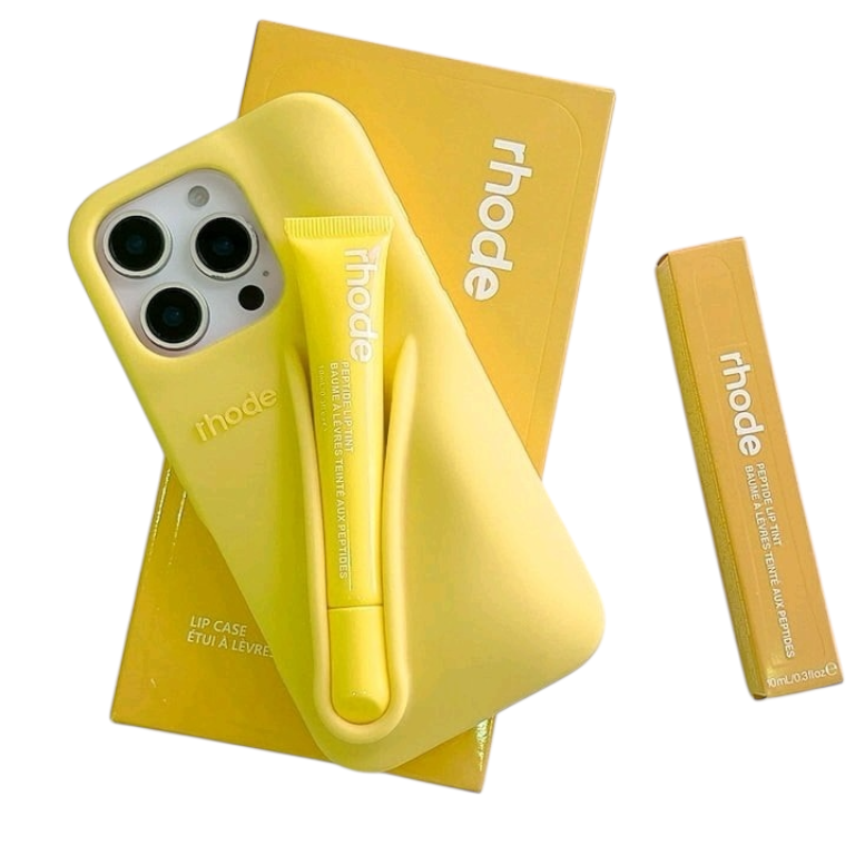 Rhode With Lip Gloss Kit Silicon Phone Case for iPhone - Yellow Lemontini