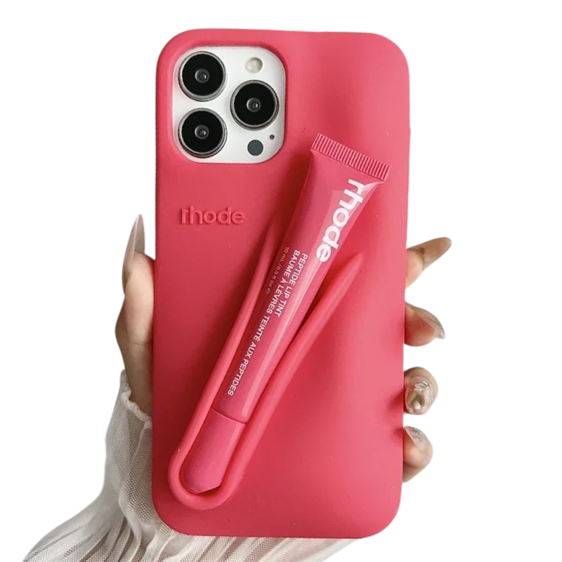 Rhode With Lip Gloss Kit Silicon Phone Case for iPhone - Berry Red