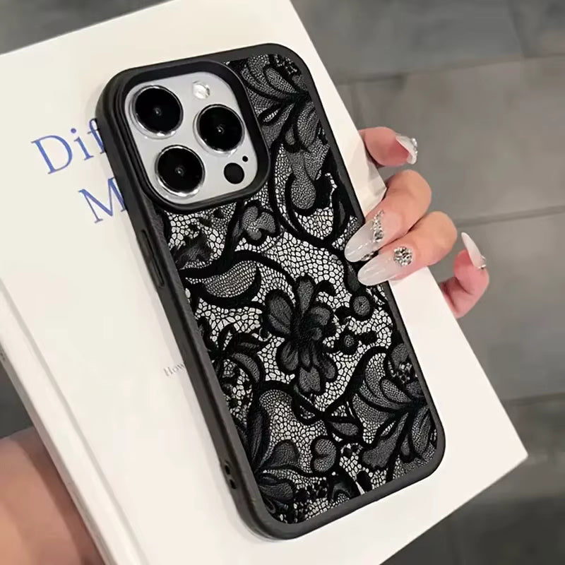 Black Lace Pattern Phone Case For iPhone Models