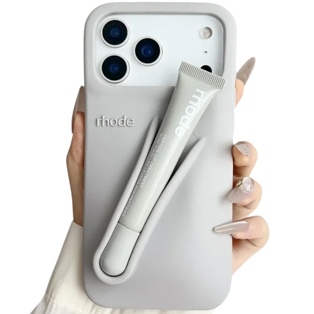 With Lip Gloss Kit Silicon Phone Case for iPhone - Grey Silver Colour