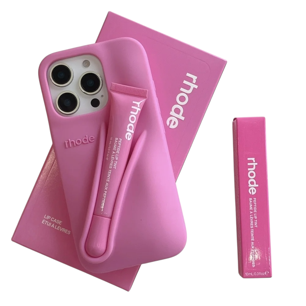 With Lip Gloss Kit Silicon Phone Case for iPhone - Pink Colour