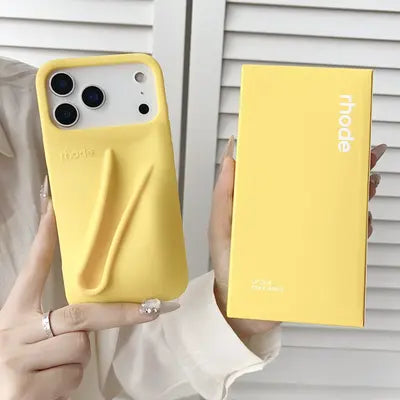 With Lip Gloss Kit Silicon Phone Case for iPhone - Yellow Colour